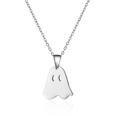 Imagem de coadipress Colar com pingente de fantasma de Halloween para mulheres e homens, adorável, dourado, prata, minúsculo, colar com pingente de fantasma, Halloween, férias, cosplay, fantasia, bijuteria