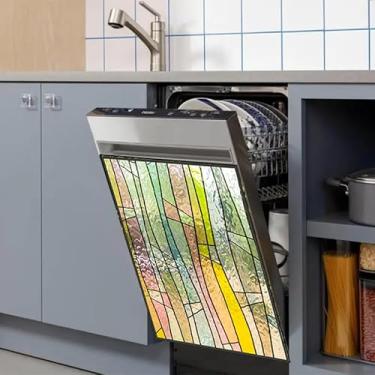 Imagem de Um decalque magnético para porta de lava-louças com tema de cozinha, impermeável e resistente a óleo, fácil de limpar, sem necessidade de adesivo, fixação direta, ímãs de geladeira com padrão de vidro