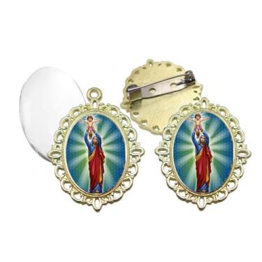 Imagem de Broche com Relicario Dourado Nossa Senhora da Comunicação Terno Noivo 