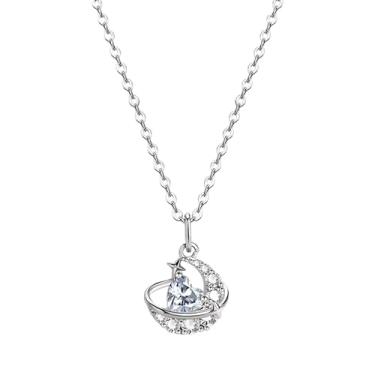 Imagem de YIQPKUM Elegante colar de coração de cristal zircônia cúbica estrela lua crescente pingente joia para mulheres mamãe amigas berloques acessórios presentes, Medium, Base de metal, Sem Pedra Preciosa