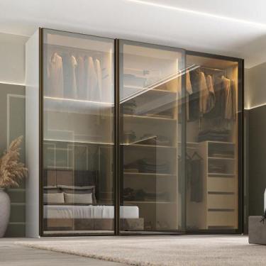 Imagem de Guarda Roupa Casal 2,73m 3 Portas de Correr Reflecta c/ LED - Mambel Q