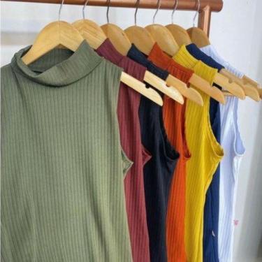 Imagem de Blusa Gola Alta Cavada Canelada Sem Bojo Feminina - Filó Modas, G, Pre