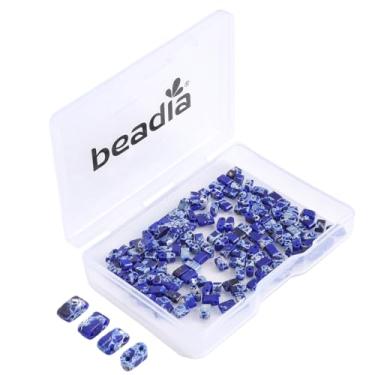 Imagem de Beadia Contas de pedra jaspe imperial azul real Tila 5 x 2 mm contas retangulares espaçadoras de 2 furos para pulseira faça você mesmo brincos 38 cm/fio