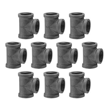 Imagem de Home TZH Camiseta de encaixe de tubo de 1/5.1 cm, pacote com 10 junções de metal cinza roscadas DN15 para tubos Steampunk vintage suporte de prateleira DIY encanamento decoração de móveis (10, 1/5.1