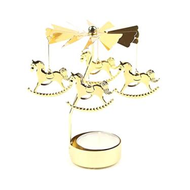 Imagem de Castiçal giratório de carrossel giratório para castiçal de luz de chá para decoração de casamento de Natal, castiçal, suporte de vela giratório, suporte de vela de metal