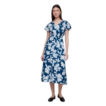 Imagem de GAP Vestido longo feminino com cintura franzida, Floral azul, XGG