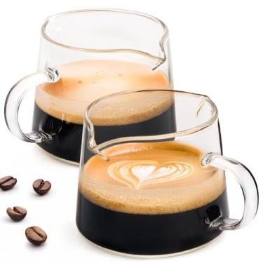 Imagem de Copos de café expresso, 2 peças de copo de café expresso com bicos duplos, xícaras de café pequenas de 118 ml com alça, canecas de café transparentes fofas para cafeteria, escritórios