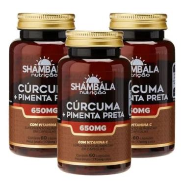 Imagem de Combo 3x Cúrcuma com Pimenta Preta, 650mg, 60 Cápsulas com Vitamina C, Suplemento Alimentar - Shambala