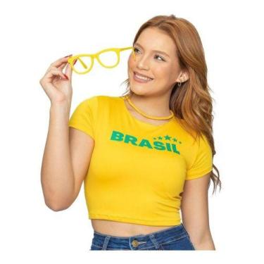 Imagem de Cropped Manga Curta Brasil - Adamas, Amarelo, GG