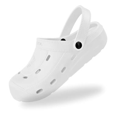 Imagem de NUUSOL Tamanco unissex McCall; calçado antiderrapante para caminhada/fascite plantar; almofada macia, leve e confortável; suporte de arco e palmilha texturizada, Água branca, 9 Women/8 Men