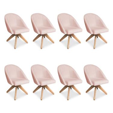 Imagem de Kit 08 Poltronas Cadeira Giratória Bela Suede Rosa Bebê Base de Madeira - Pallazio