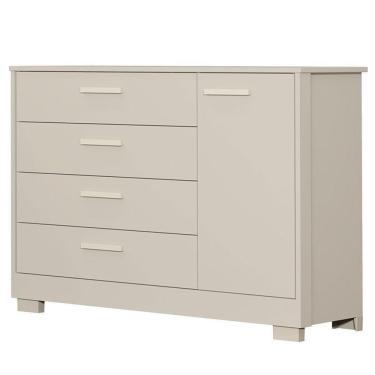 Imagem de Cômoda Infantil Zaki 4 Gavetas 1 Porta em MDF com Puxadores em MDF Bege Fosco com Sistema Antitombamento