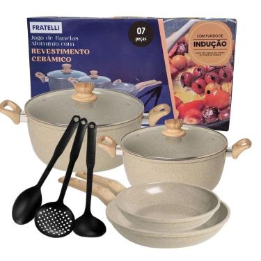 Imagem de Jogo De Panelas Indução Cerâmica Antiaderente Fundo Triplo 7 Peças - Fratelli