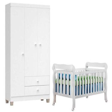 Imagem de Berço Americano Lila E Guarda Roupa Ternura Baby 3 Portas Branco Brilh
