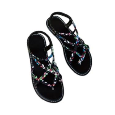 Imagem de Sandálias de verão femininas estilo Boho, sapatos de praia femininos, sandálias com suporte arco para alívio da dor e sintomas joanete(Black,40 EU)