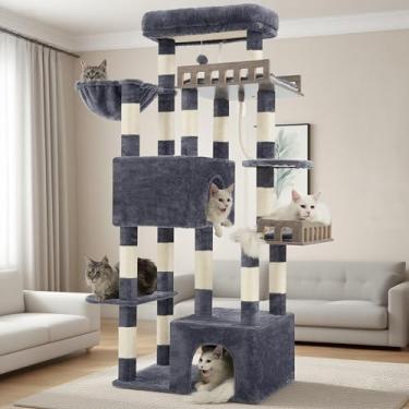 Imagem de Gitelsnour Árvore para gatos Maine Coon, árvore resistente para gatos em ambientes internos, adultos grandes, torre para gatos grandes, 9 kg + com rede, 2 poleiros grandes, 2 condomínios para gatos