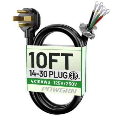 Imagem de Cabo de secador POWGRN 30 A, 4 pinos, 10 pés, preto, calibre 10/4