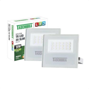 Imagem de Kit 2 Refletor Holofote Taschibra Led Tr Slim 20w Verde Prova Da água Ip65 Branco Bivolt