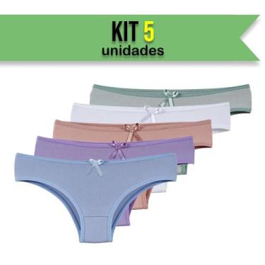 Imagem de Kit 5 Calcinhas Infantil/Juvenil Lisa Feminina Colorida Forro 100% Alg