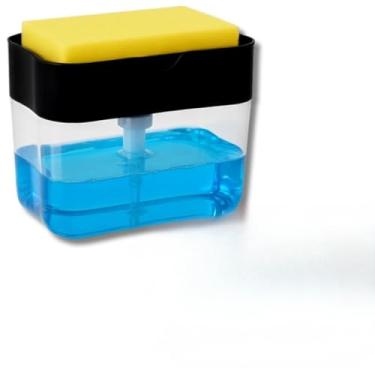 Imagem de Kit 2 Dispenser de Detergente | Porta Sabão Líquido com Suporte Para Bucha e Esponja Limpeza Cozinha(1 UND,preto Cor)