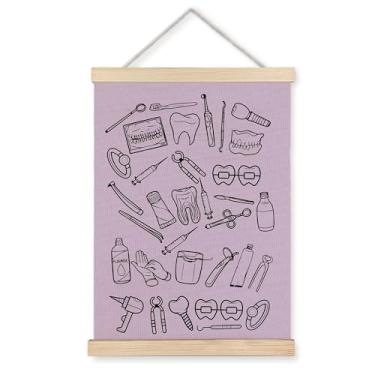 Imagem de ignytiger Decoração de escritório dental, pôster de arte de parede dentária emoldurado, ferramentas de dentista, impressões de arte de parede em tela roxa para decoração de escritório de hospital, 30
