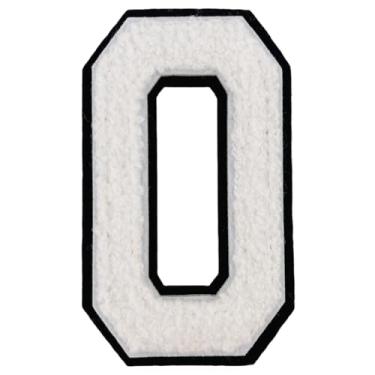 Imagem de 1 peça de patch de número de chenille branco de 10 cm, remendos de ferro para chapéus, roupas, bolsas, mochilas, jeans, remendo inicial, letra grande universitária. (Branco 0)