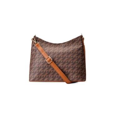 Imagem de Bolsa Transversal Feminina Média Hobo Monograma BG Marrom - Bagaggio, 
