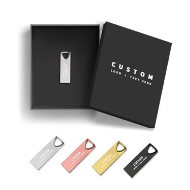 Imagem de Flash Drives USB de metal personalizados a granel, pacote com 50 pendrives promocionais gravados personalizados, pen drive de marca corporativa para eventos de negócios, presente com embalagem