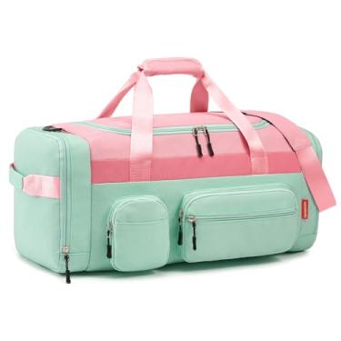 Imagem de WOOMADA Bolsa infantil grande para viagens, durante a noite ou fim de semana, 50,8 cm, Rosa, verde