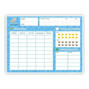 Imagem de Tabela Controle Amamentação Magnética Azul Ímã De Geladeira