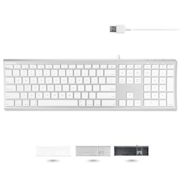 Imagem de Macally Teclado de computador com fio USB ultrafino – compatível com teclado Apple ou Windows – Teclado de tamanho completo com 20 teclas de teclado Mac – com teclado numérico – Acabamento em alumínio
