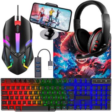 Imagem de Kit Mobilador Com Headset Gamer Teclado Led e Mouse 1600Dpi Husb usb 4 Portas (Vermelho, TIPO C)