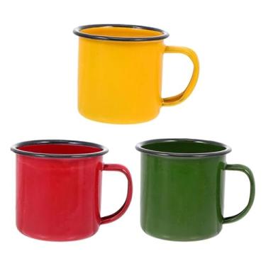 Imagem de Caneca esmaltada de acampamento: 3 peças vintage esmaltado canecas de café copos de lata esmaltado com borda para café leite bebidas bebidas chá cerveja uísque