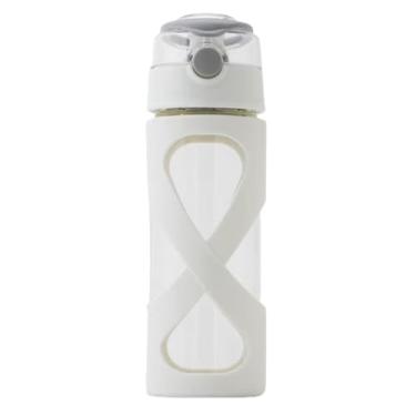 Imagem de Garrafa de Vidro 500ml com Tampa Flip e Capa de Silicone – Squeeze Academia e Esportes (Branco)