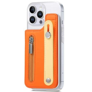 Imagem de YOGISU Capa de plástico com suporte e carteira para iPhone 13 Mini com zíper e porta-cartões (para iPhone 13 Mini/laranja)