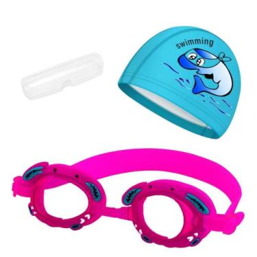 Imagem de Kit touca e óculos de natação infantil piscina com desenhos divertidos
