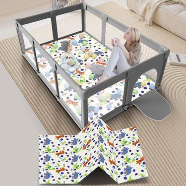 Imagem de Cercadinho para bebês Jaobeem Large com tapete de 188 x 127 cm para in