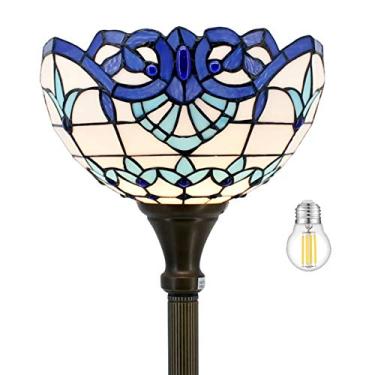Imagem de WERFACTORY Tiffany Luminária de Chão Azul Marinho Barroco Luz de Vitral 30 x 30 x 166 cm Pólo Torchiere Canto Permanente Tocha Uplight Decoração Quarto Sala de Estar Escritório Casa Série S003B