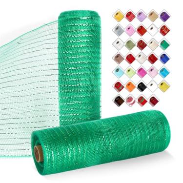 Imagem de ICOSHOW 2 rolos de fita de malha para guirlandas de 25,4 cm x 7,6 m, rolos de malha com folha metálica para Páscoa, Natal, festa, casamento, decoração de casa, projetos de artesanato e embrulho de