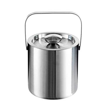 Imagem de Balde de gelo para festas Balde de gelo de parede dupla de metal com tampa, balde de gelo isolado de aço inoxidável 1,3L para bar de coquetel, vinho, acessórios de bar doméstico, festas, balde de