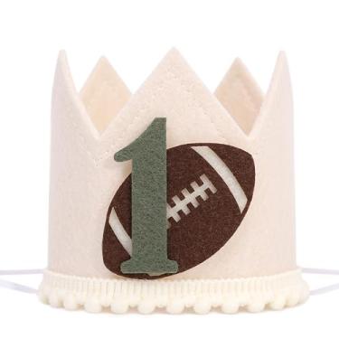 Imagem de YOUAME First Year Down Birthday Party Crown - Boys 1st Birthday Football Party Hat, American Football Themed Birthday Party Decorations, Boy’s First Year Cake Smash Photo Props