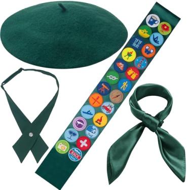 Imagem de GHGMAO Conjunto de fantasia de escoteiro - 24 peças de emblemas de moral, emblemas de moral, cachecol de pescoço e gravata borboleta para roupa de soldado militar do exército de Halloween