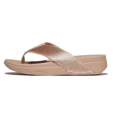 Imagem de FitFlop Sandália feminina surfa de lantejoulas com bico plataforma, Bege clássico, 40
