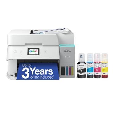 Imagem de Epson EcoTank ET-4950 Impressora supertank colorida sem fio com até 3 anos de tinta, tanques recarregáveis, perfeita para escritório, 18 PPM, tela sensível ao toque colorida de 6 cm, alimentador