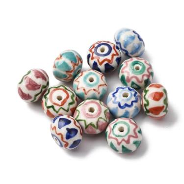Imagem de Ipotkitt 20 peças de contas de porcelana rosa familiar de cores mistas feitas à mão com cilindro de tambor de cerâmica espaçador para fazer joias faça você mesmo, pulseira, colar, brincos, chaveiros