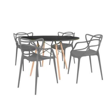 Imagem de Conjunto Mesa de Jantar Redonda Eiffel Preta 120cm com 4 Cadeiras Alle
