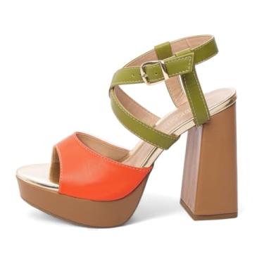 Imagem de Sandalia Meia Pata Salto Alto Bloco Grosso 11cm Feminina (Laranja, BR, Adulto, Numérico, 39)
