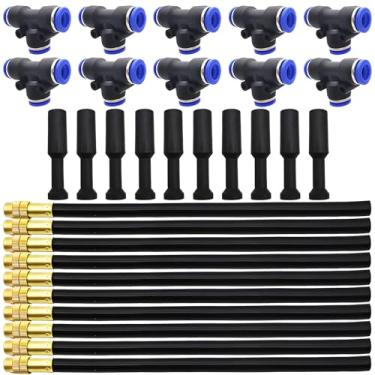 Imagem de CESFONJER Bocais de pulverização de irrigação, 10 peças de bocal de nebulização ajuste universal 20 cm, sistema de nebulização, aspersor com 10 peças de conector tipo T + 10 peças de plugue de