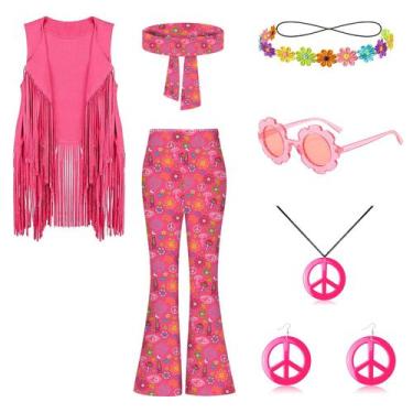 Imagem de Conjunto de fantasias hippie Kooirsp dos anos 60 e 70 para meninas de 
