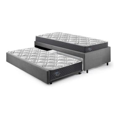 Imagem de Bicama Box Viúva 126x208 Suede Cinza com Dois Colchões Adapto Molas En